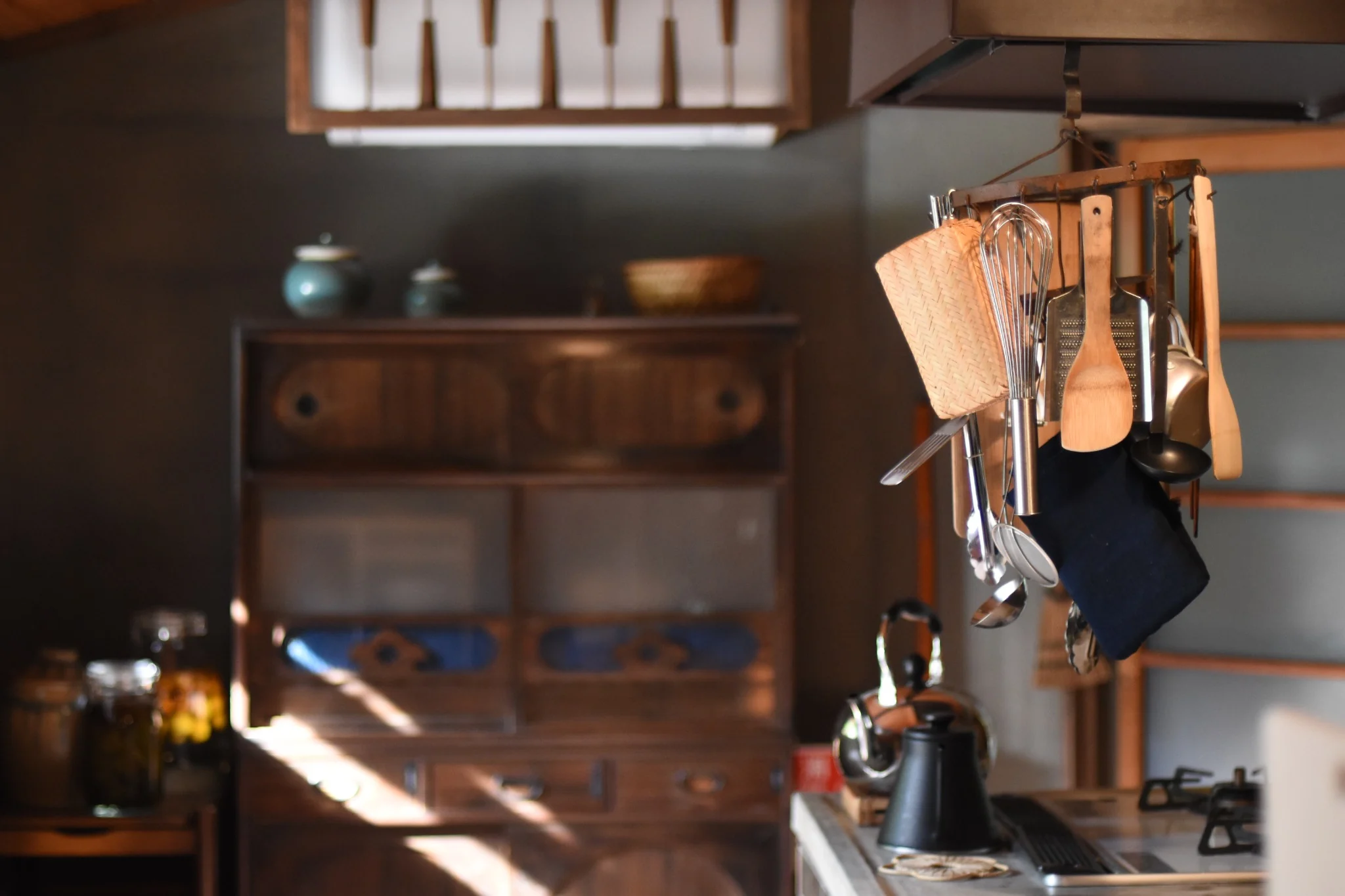 A quiet, sunlit Japanese kitchen